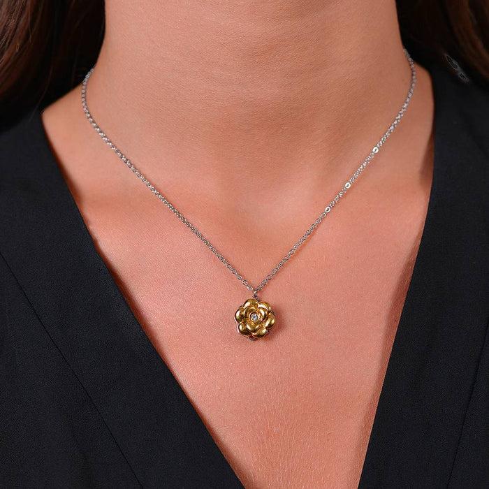 COLLIER ROTARY EN ACIER OR IP ROSE POUR FEMME
