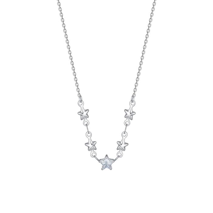 COLLANA IN ACCIAIO CON STELLE E ZIRCONI BIANCHI