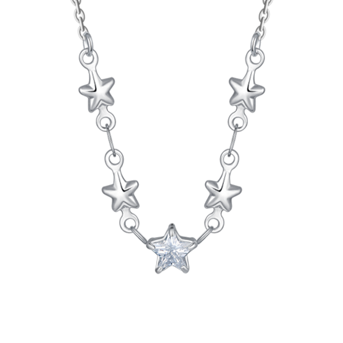 COLLANA IN ACCIAIO CON STELLE E ZIRCONI BIANCHI