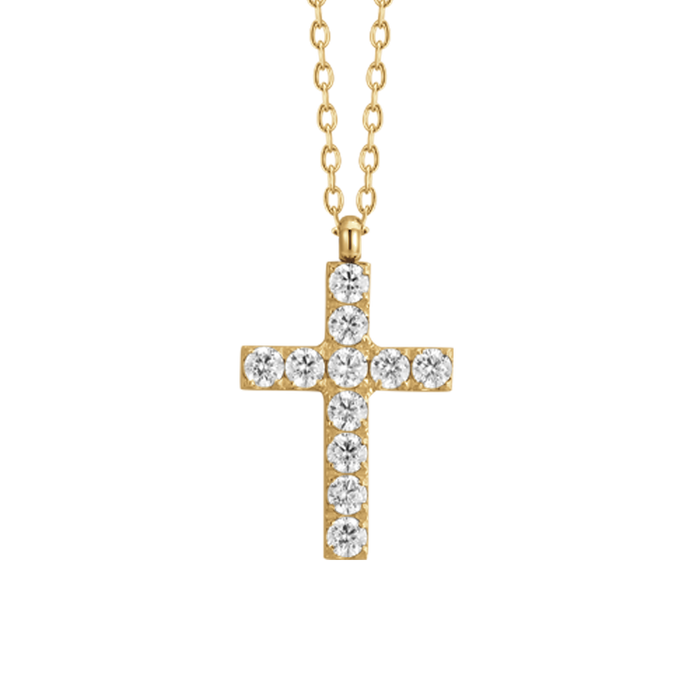 COLLANA DONNA IN ACCIAIO E IP GOLD CON CROCE E ZIRCONI BIANCHI