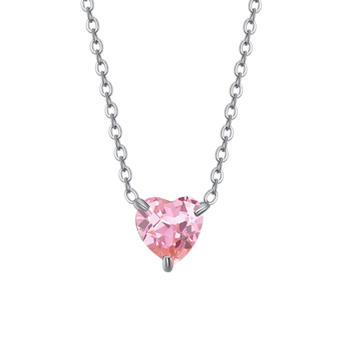 COLLANA DONNA IN ACCIAIO CON CUORE CRISTALLO ROSA