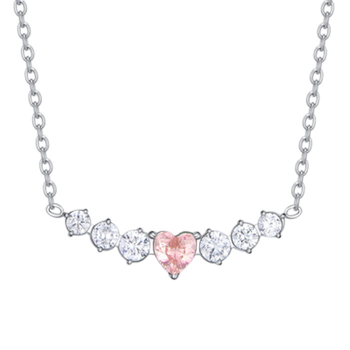 COLLANA DONNA IN ACCIAIO CON CUORE ROSA E CRISTALLI BIANCHI