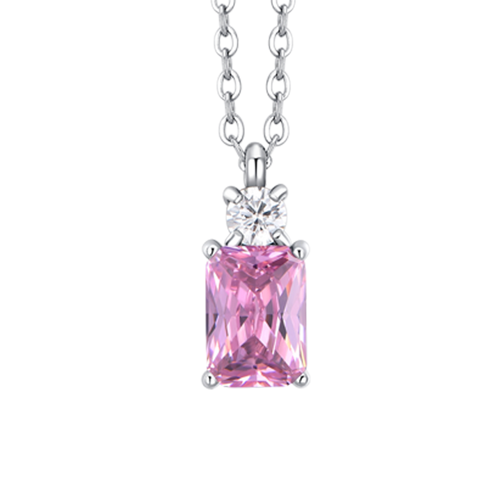 COLLANA DONNA IN ACCIAIO CON ZIRCONI ROSA E BIANCO