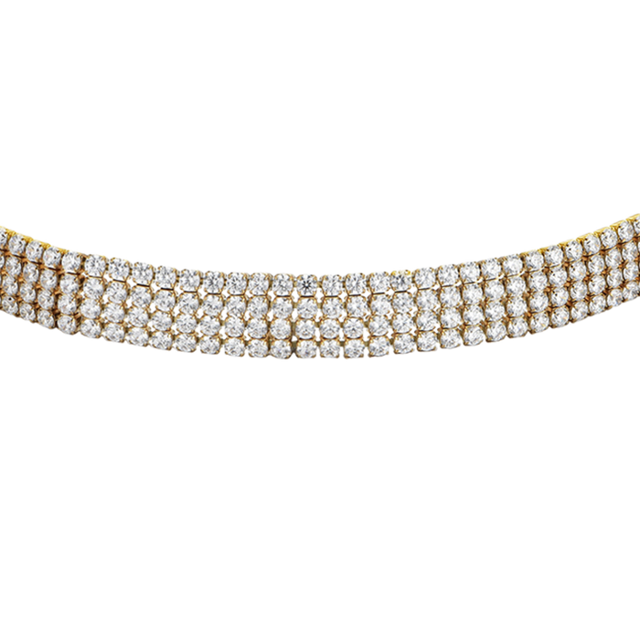 COLLANA CHOKER TENNIS DONNA IN ACCIAIO IP GOLD CON ZIRCONI BIANCHI