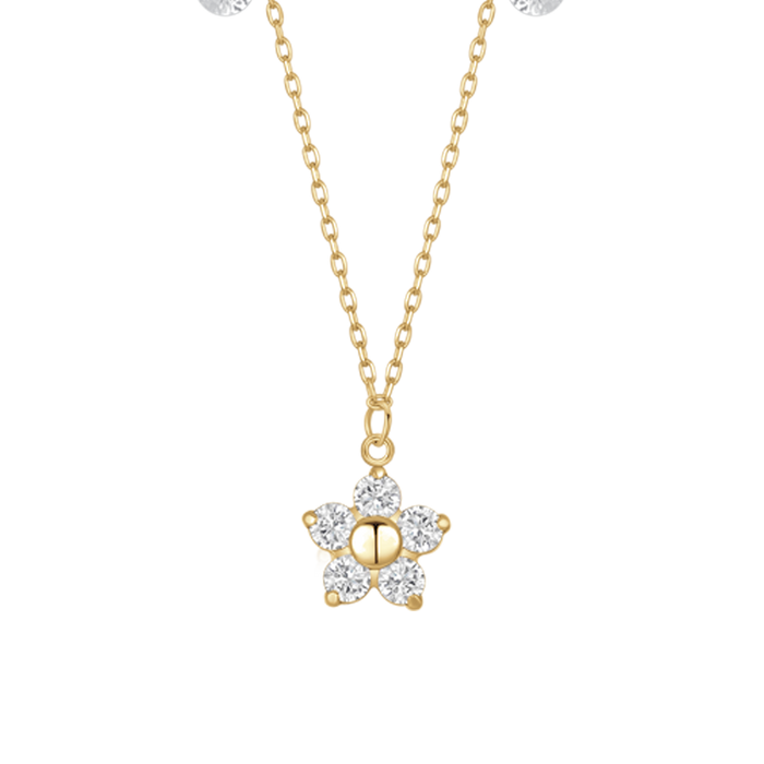 COLLANA DONNA IN ACCIAIO CON PENDENTE FIORE CON E PETALI ZICONE BIANCO COLORE OR