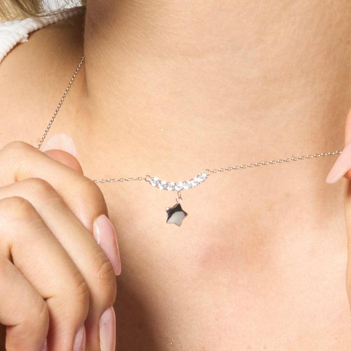 COLLANA DONNA IN ACCIAIO CON STELLA E ZIRCONI BIANCHI