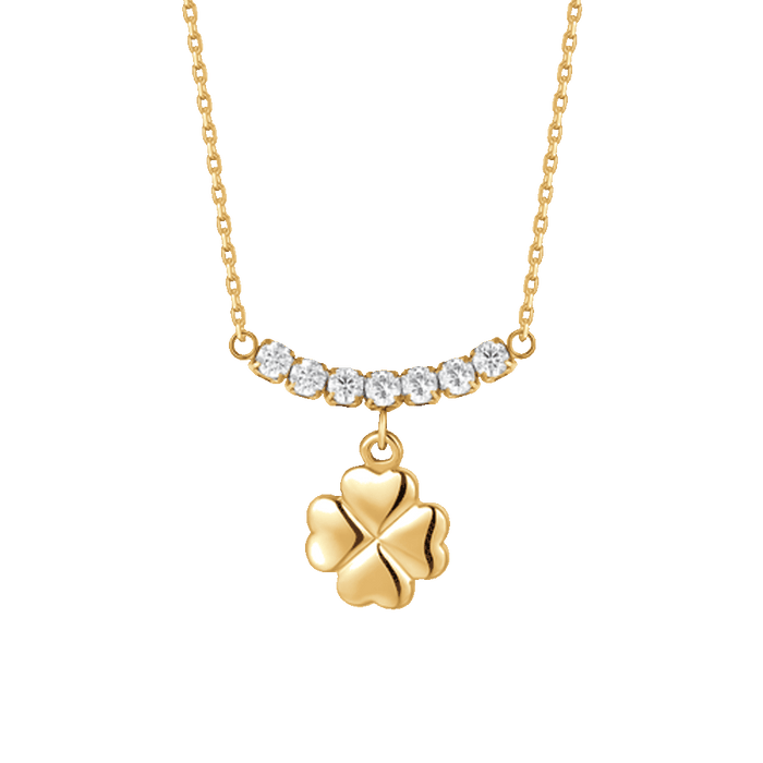 COLLANA DONNA IN ACCIAIO IP GOLD CON QUADRIFOGLIO E ZIRCONI BIANCHI
