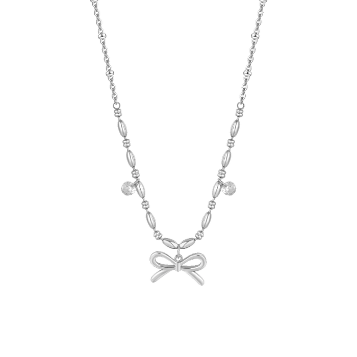 COLLANA DONNA IN ACCIAIO CON FIOCCO E ZIRCONI BIANCHI