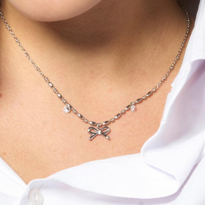 COLLANA DONNA IN ACCIAIO CON FIOCCO E ZIRCONI BIANCHI