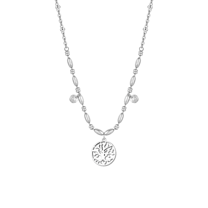 COLLANA DONNA IN ACCIAIO CON ALBERO DELLA VITA E ZIRCONI BIANCHI