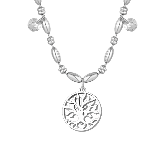 COLLANA DONNA IN ACCIAIO CON ALBERO DELLA VITA E ZIRCONI BIANCHI