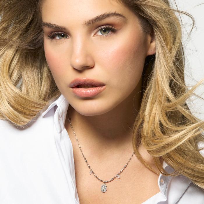 COLLANA DONNA IN ACCIAIO CON MADONNINA MIRACOLOSA E ZIRCONI BIANCHI