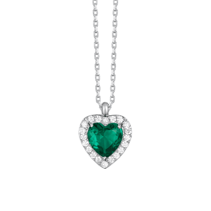 COLLANA DONNA IN ACCIAIO CON CUORE CON ZIRCONI VERDI E BIANCHI