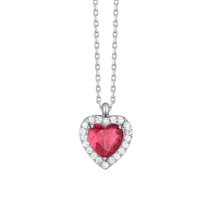 COLLANA DONNA IN ACCIAIO CON CUORE CON ZIRCONI ROSSI E BIANCHI