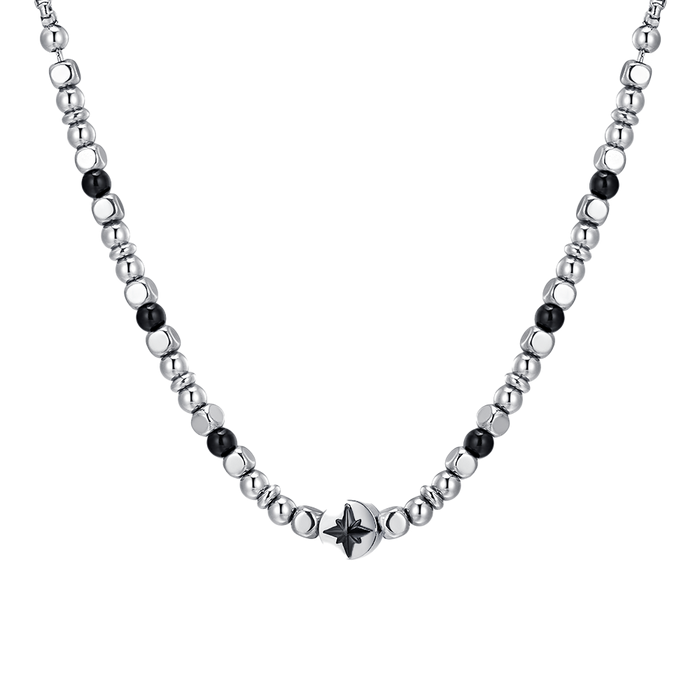 MEN'S NECKLACE IN STEEL WIND ROSE IP BLACK