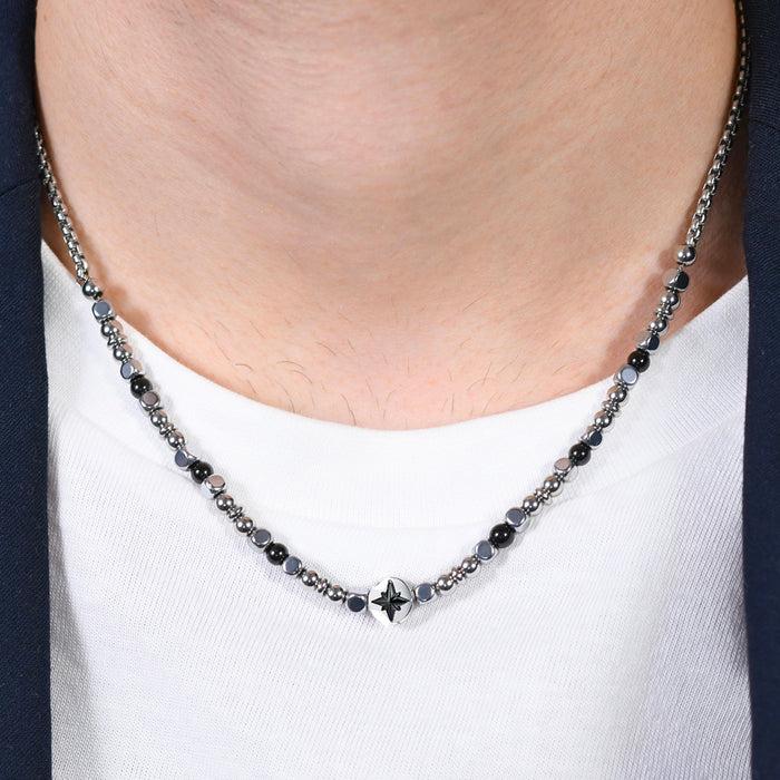 MEN'S NECKLACE IN STEEL WIND ROSE IP BLACK