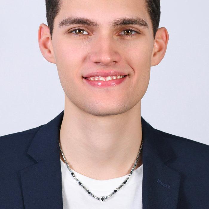 MEN'S NECKLACE IN STEEL WIND ROSE IP BLACK