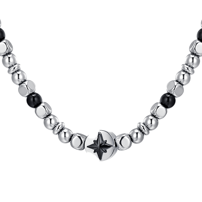 MEN'S NECKLACE IN STEEL WIND ROSE IP BLACK