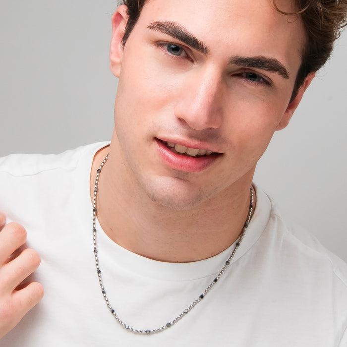 COLLANA UOMO IN ACCIAIO CON ELEMENTI IN EMATITE NERA