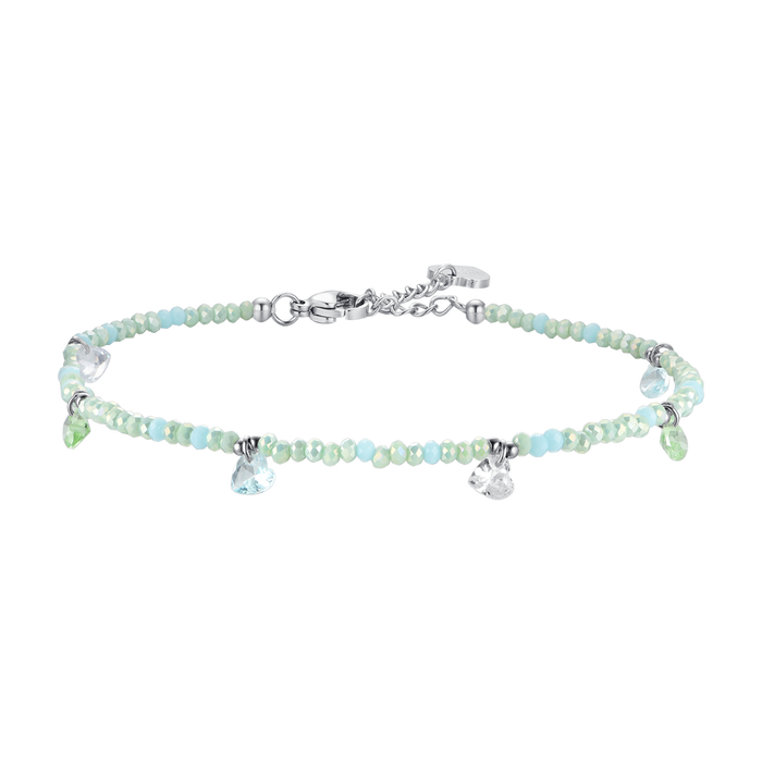 Bracelet de cheville en acier pour femme avec pierres et cristaux vert d'eau