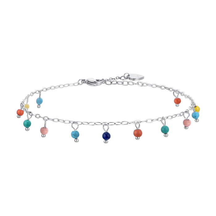 BRACELET DE CHEVILLE FEMME EN ACIER AVEC PIERRES MULTICOLORES