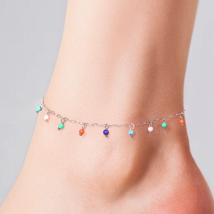 BRACELET DE CHEVILLE FEMME EN ACIER AVEC PIERRES MULTICOLORES