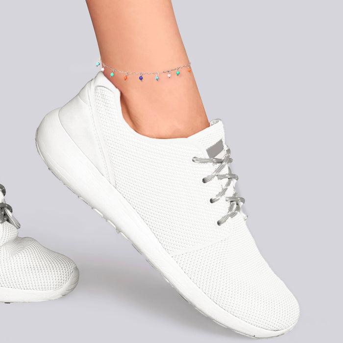 BRACELET DE CHEVILLE FEMME EN ACIER AVEC PIERRES MULTICOLORES