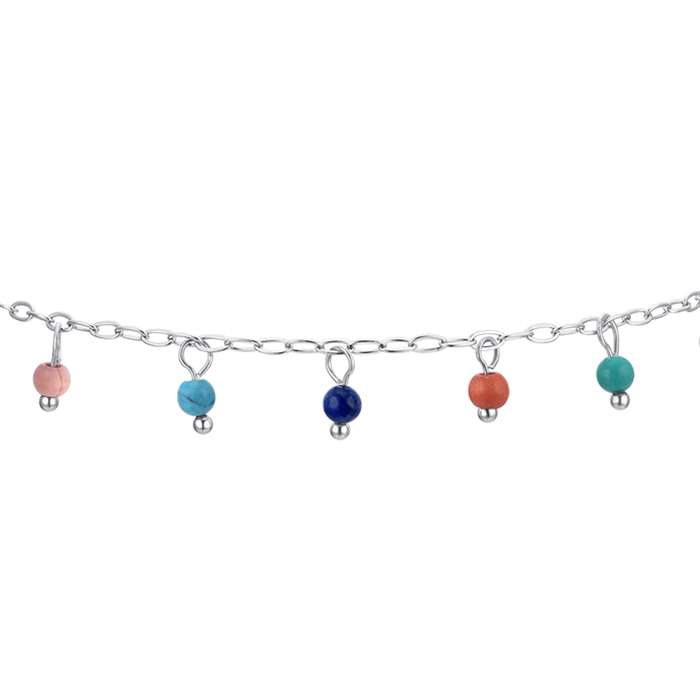 BRACELET DE CHEVILLE FEMME EN ACIER AVEC PIERRES MULTICOLORES