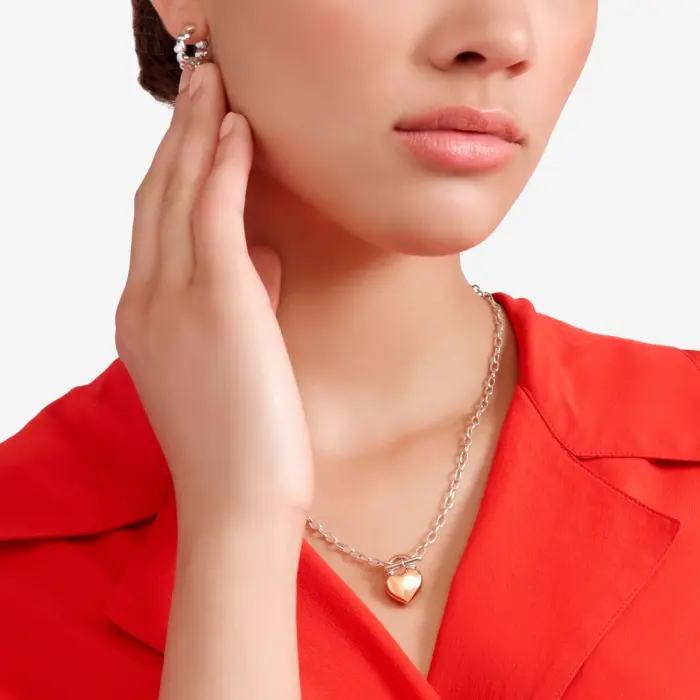 COLLANA CUORE ORO ROSA & ARGENTO