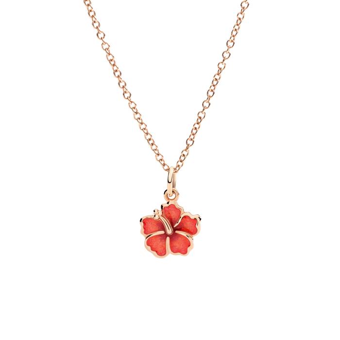CIONDOLO FIORE IBISCO ORO ROSA & SMALTO