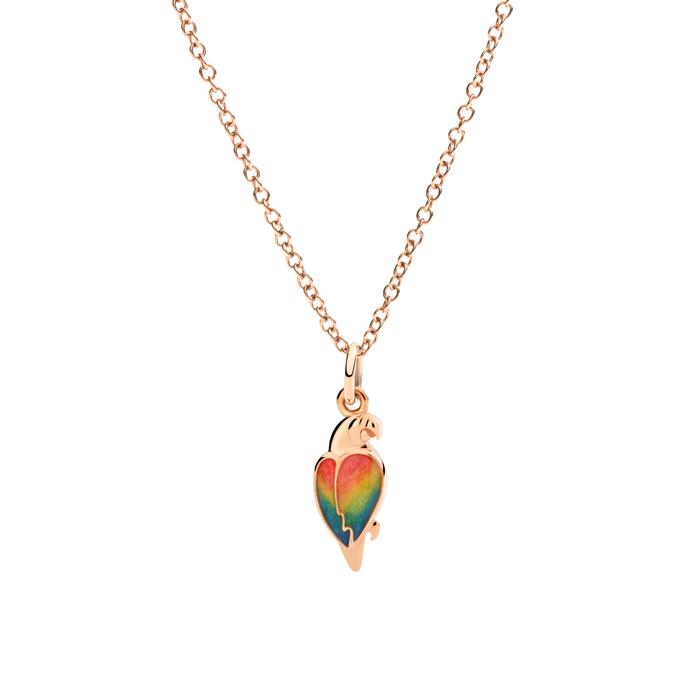 CIONDOLO PAPPAGALLO ORO ROSA & SMALTO