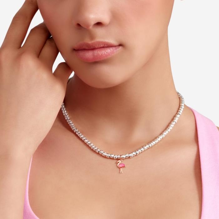 CIONDOLO FENICOTTERO ORO ROSA & SMALTO