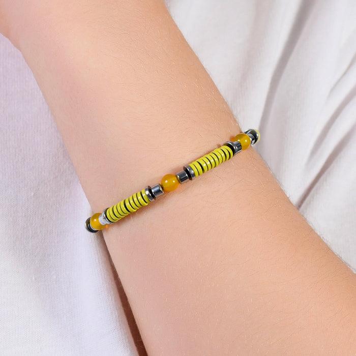 GIRL'S BRACELET IN STEEL WITH YELLOW STONES AND ELEMENTS WITH YELLOW ENAMEL