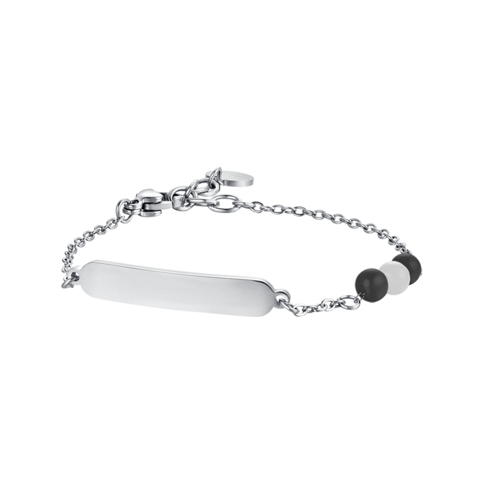 CHILDREN'S BRACELET IN STEEL WITH BLACK AND WHITE STONES