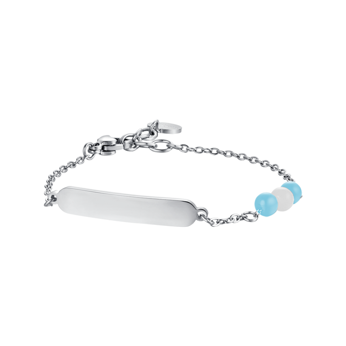 BRACCIALE BAMBINO IN ACCIAIO CON PIETRE AZZURRE E BIANCHE