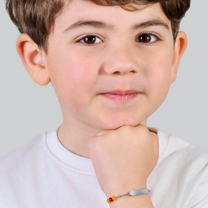 BRACCIALE BAMBINO IN ACCIAIO CON PIETRE GIALLE E ROSSE