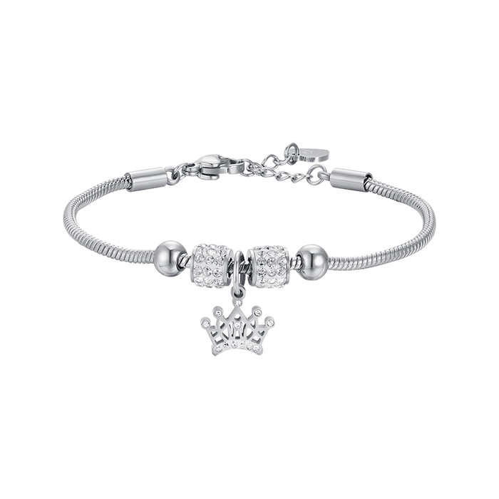 BRACELET EN ACIER POUR FILLE AVEC COURONNE EN CRISTAL BLANC