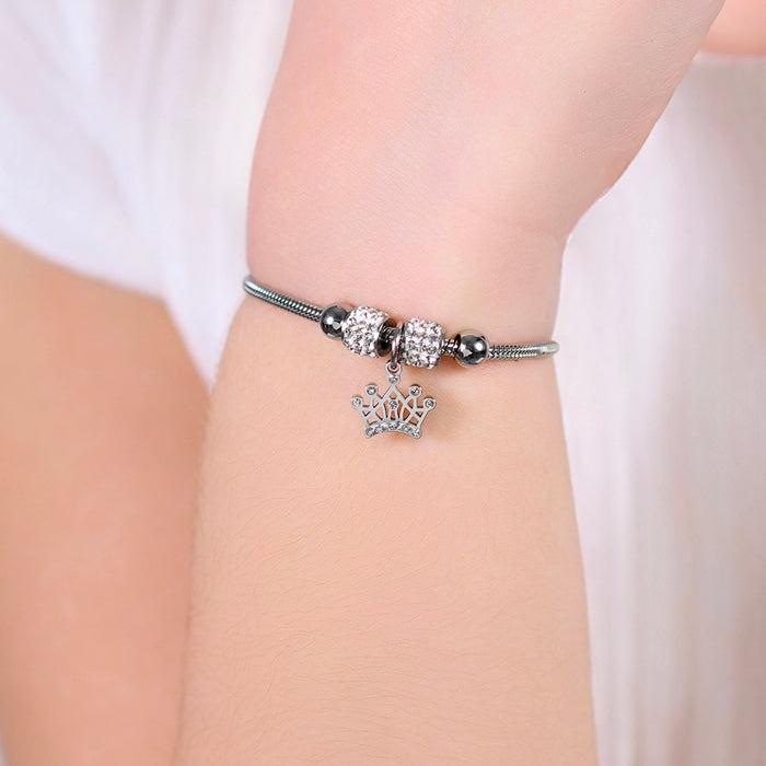 BRACELET EN ACIER POUR FILLE AVEC COURONNE EN CRISTAL BLANC