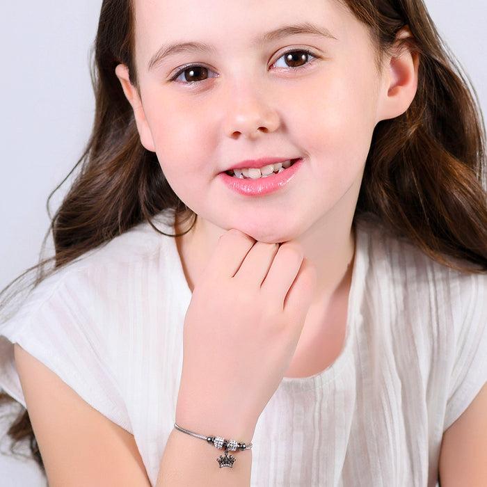 BRACELET EN ACIER POUR FILLE AVEC COURONNE EN CRISTAL BLANC