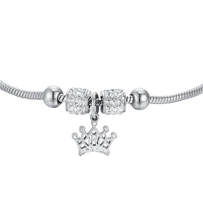 BRACELET EN ACIER POUR FILLE AVEC COURONNE EN CRISTAL BLANC