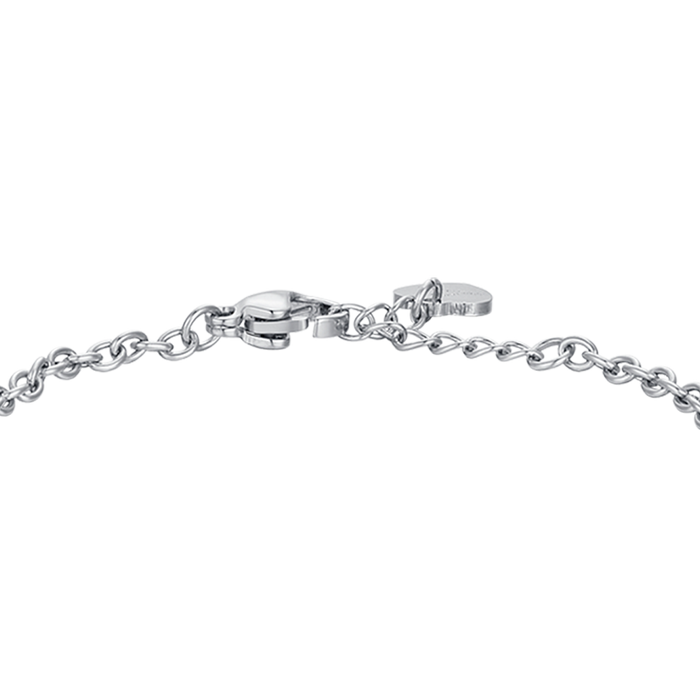 BRACELET FILLE EN ACIER AVEC FLEUR EN ÉMAIL ROSE ET BLANC ET CRISTAL
