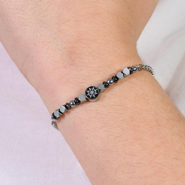 CHILDREN'S BRACELET IN STEEL WITH GREY HEMATITE AND RUDDER