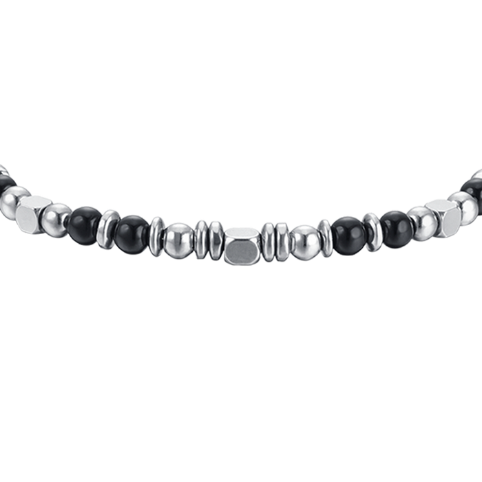 BRACCIALE BAMBINO IN ACCIAIO CON PIETRE NERE E GRIGIE