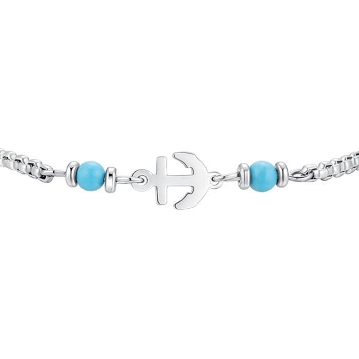 BRACCIALE BAMBINO IN ACCIAO CON ANCORA E PIETRE BLU TURCHESI