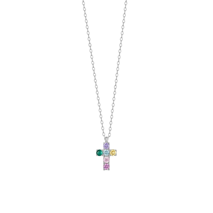 COLLANA BAMBINA IN ACCIAIO CON CROCE CON ZIRCONI BIANCHI