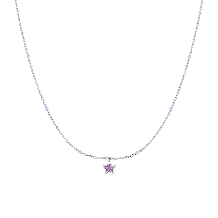 COLLANA BAMBINA IN ACCIAIO CON STELLA ZIRCONE VIOLA E PIETRE VIOLA