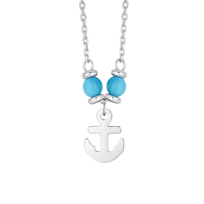 COLLANA BAMBINO IN ACCIAIO CON ANCORA E PIETRE TURCHESI