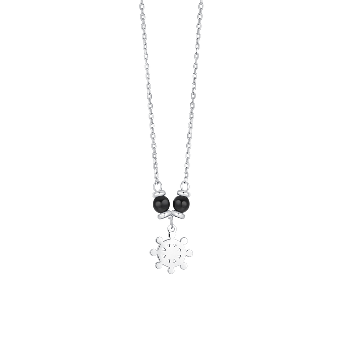 COLLANA BAMBINO IN ACCIAIO CON TIMONE E PIETRE AGATA NERA