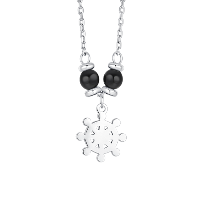 COLLANA BAMBINO IN ACCIAIO CON TIMONE E PIETRE AGATA NERA