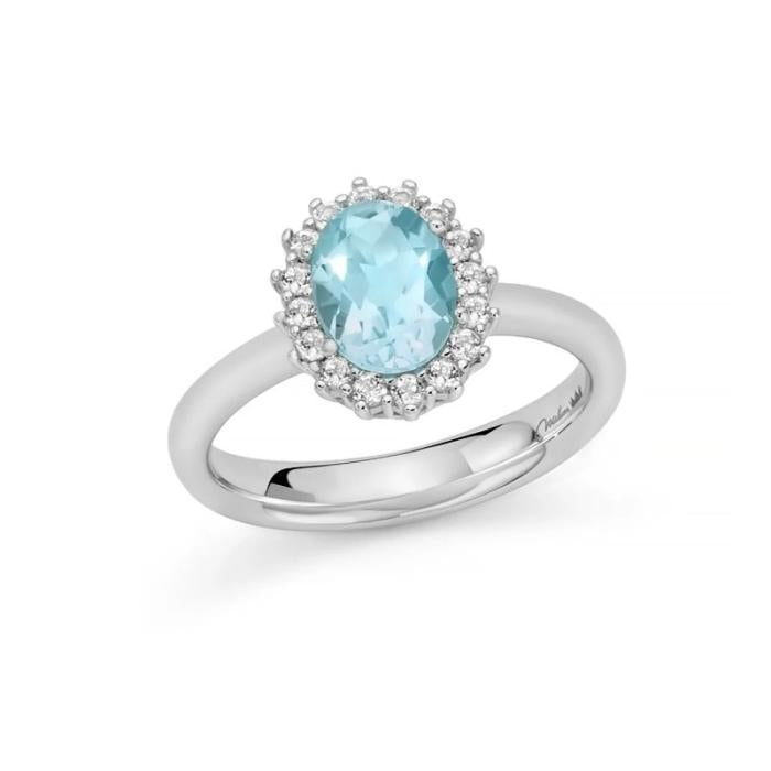 Anello Gemma del Cielo ovale e topazi bianchi in argento